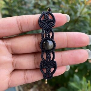 Natural Gold Sheen Obsidian Macrame Bracelet